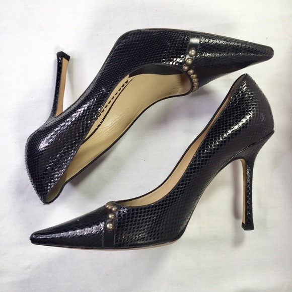 Jimmy Choo Studded Snakeskin 4" Heels - Picture 3 of 7
